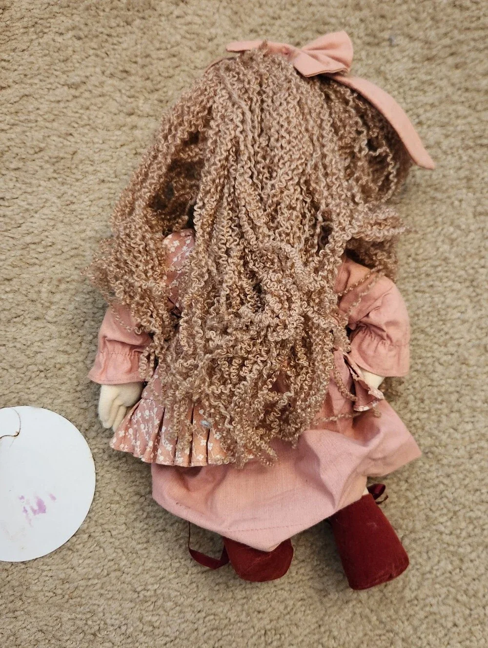 Made In Thailand 100% Cotton Doll Curly Brown Hair Pink Dress Bow Blue‎ Eyes 15